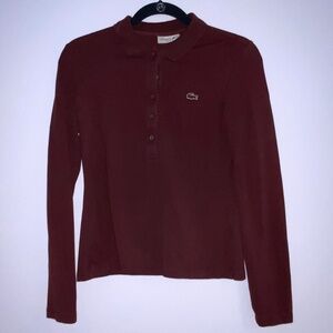 Lacoste Maroon Long Sleeve Slim Fit Polo